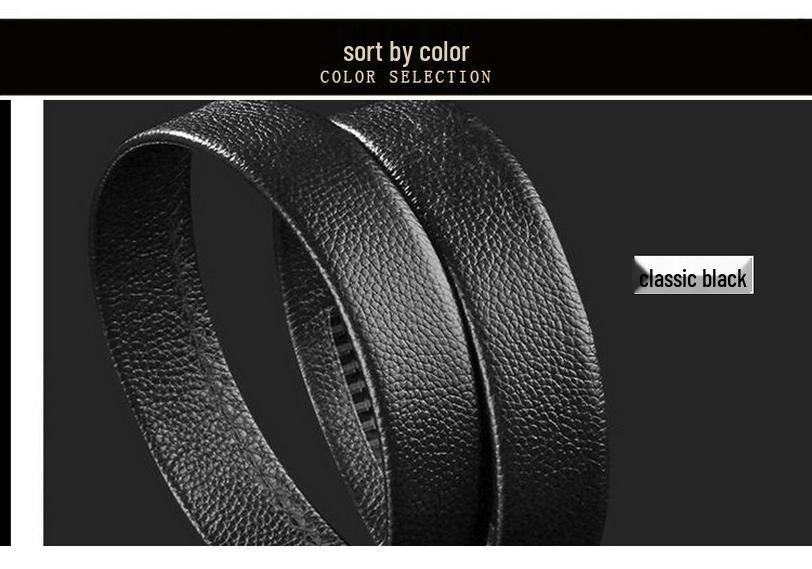 Buckle-Free Leather Belt for Men - Genuine Leather, Automatic Buckle, Versatile Lychee Grain Cowhide.