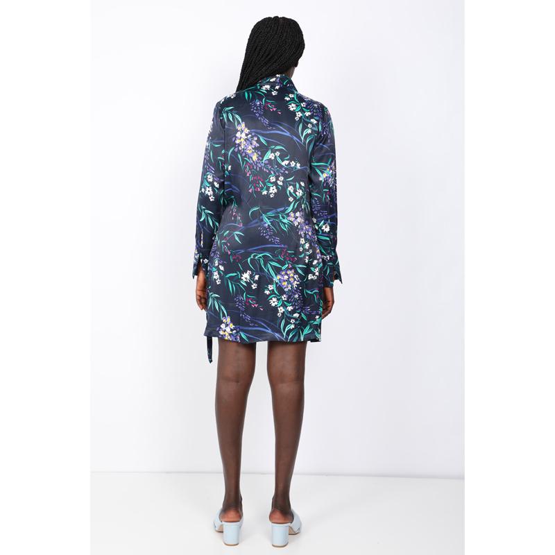 Kimono cu guler șal cu model floral, albastru bleumarin pentru femei