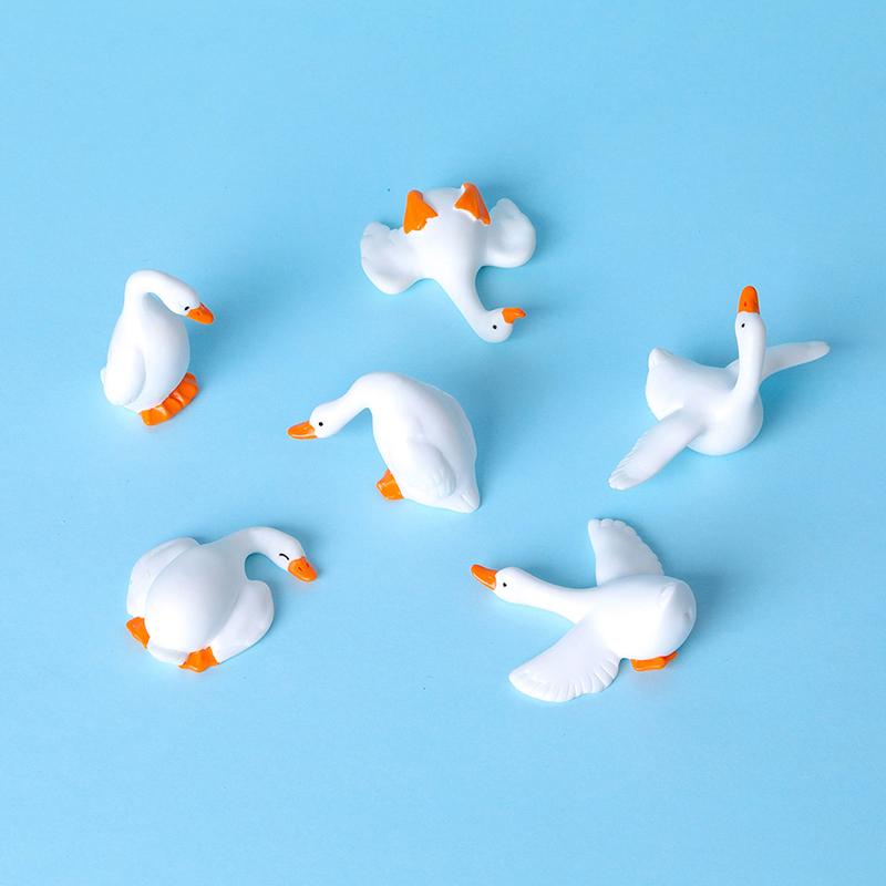 6Pcs Mini Resin White Goose Figurines Cute Cartoon Design And Vivid Colors For Desktop Decor Bonsai Micro Landscape Diy Craft