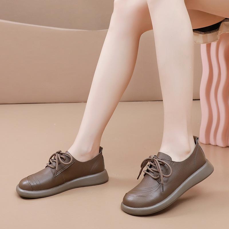 Fashion GKTINOO Genuine Cow Leather Loafers Soft Sole Flats Women Shoes 2024 Autumn Round Toe Lace Up Casual Sneakers Large Size