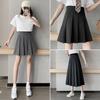 Women's Elastic Waist High Rise Pleated Skirt A Line Skirt Japanese Preppy Style Solid Color Slim Fit Midi Skirt