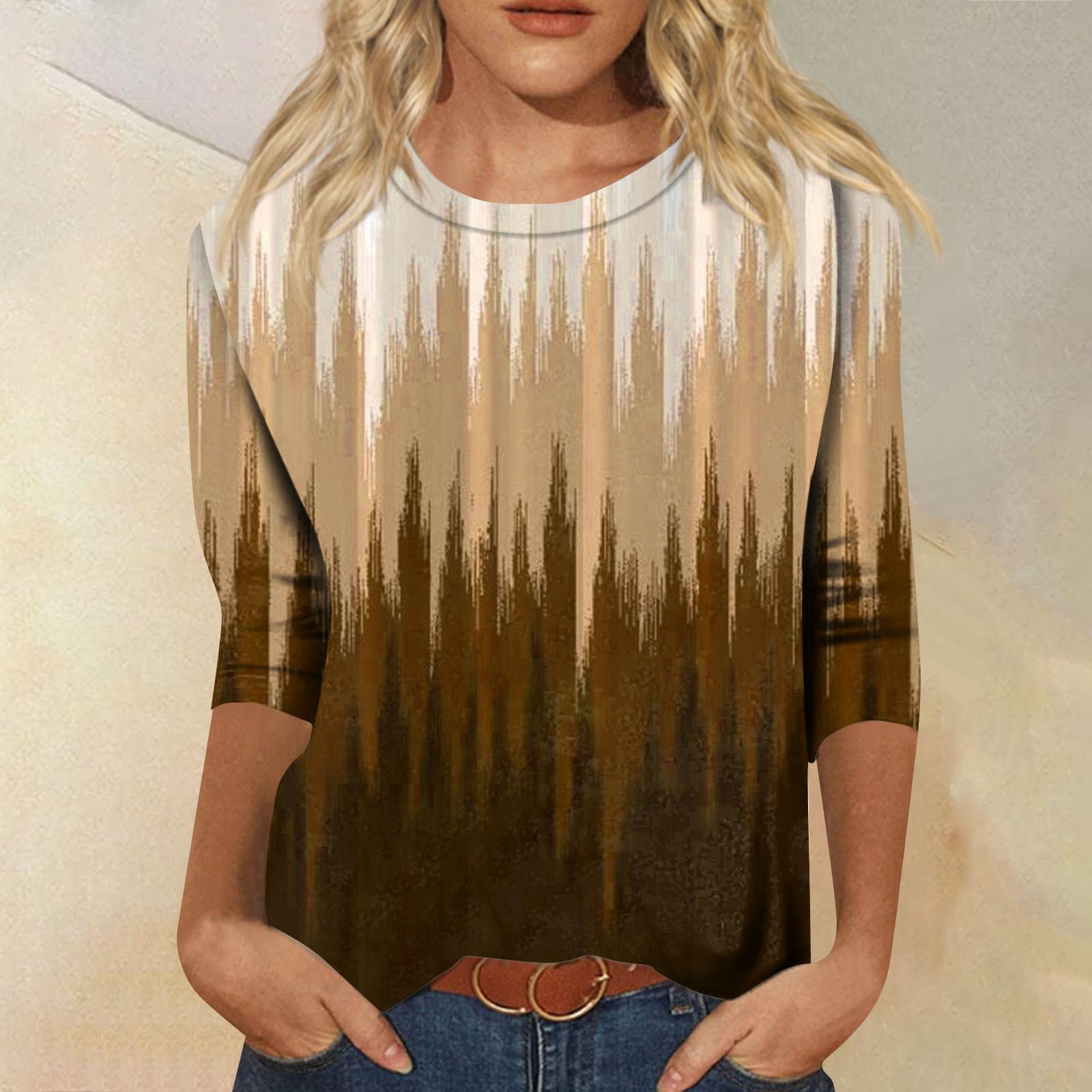 

Женская мода, повседневный винтажный топ с круглым вырезом и семью рукавами с принтом XXXXXL коричневый