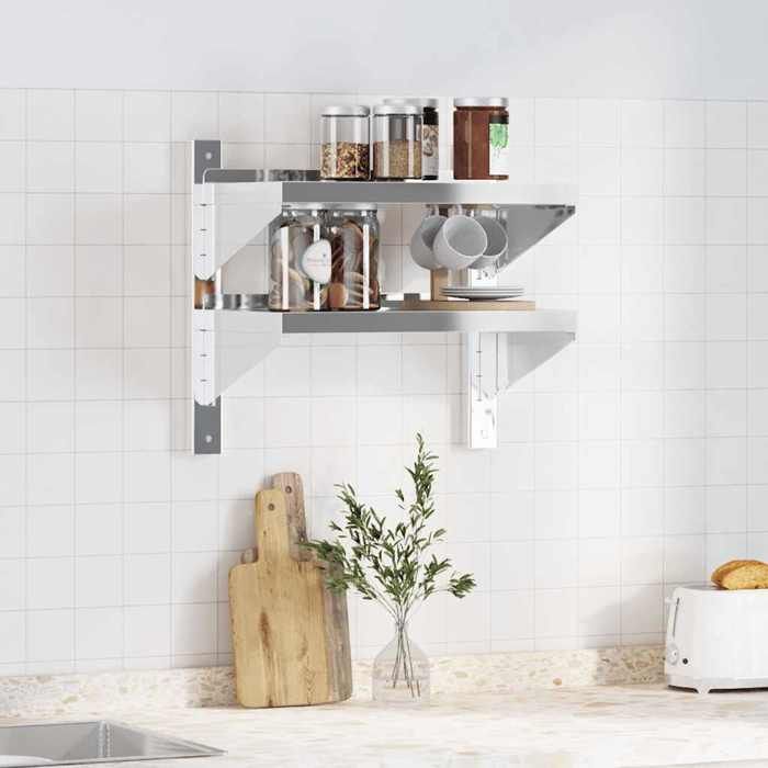VidaXL 2-Tier Wall Shelf 50x30x60 Cm Silver Stainless Steel, Floating Shelf, Wall Display Shelf, 30316