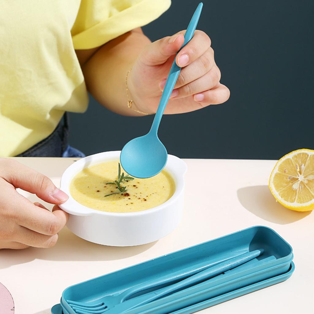 4Pcs/Set Non-slip Tableware Set Good Grip Durable BPA Free Spoon Fork Cutter Chopsticks Cutlery Set