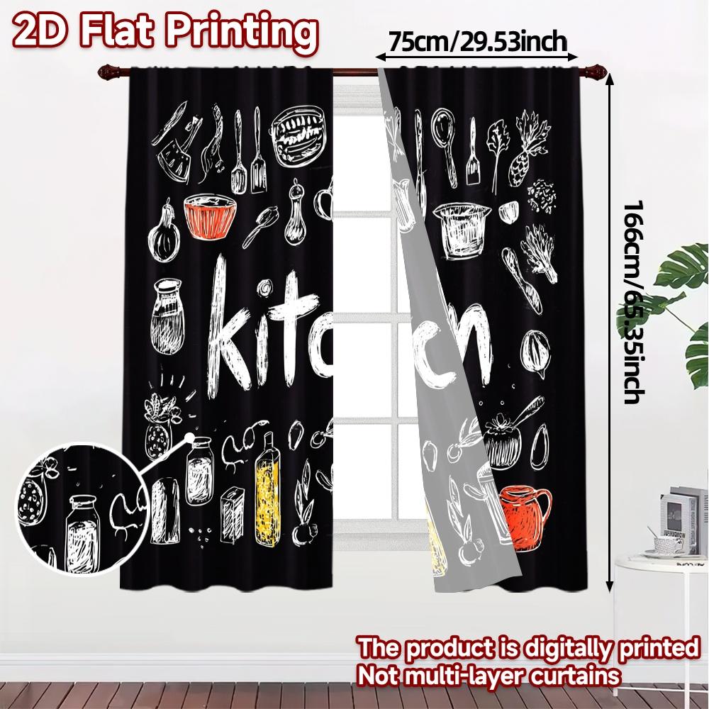 2pcs, 2D FLAT PRINTING Curtains (Without Rod) KitchenArt Light Filtering Chic Curtains Polyester Curtains Decorations Outdoor