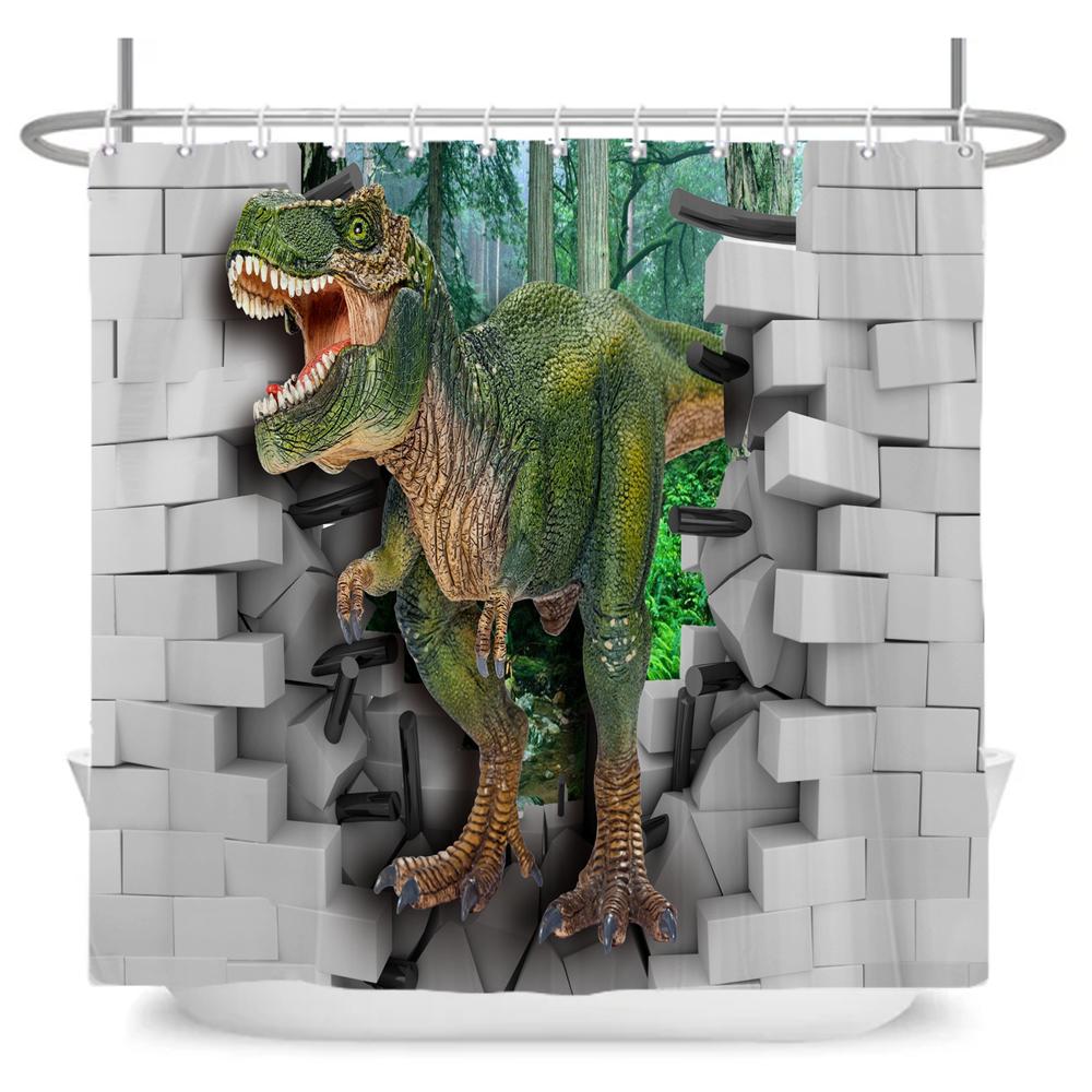 Funny Dinosaur Shower Curtain Bathroom Dino Cool for Kids Boys Silhouette Animal Cartoon White Fabric Bath Curtain Home Decor