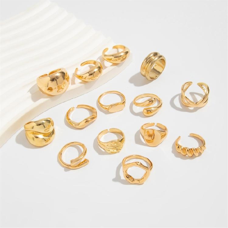 Pack of 12 Pearls Enhanced Artisanal Hollow Rings Set Modern Alloy Fashion Oxidization Resistant Alloy Rings Accessories