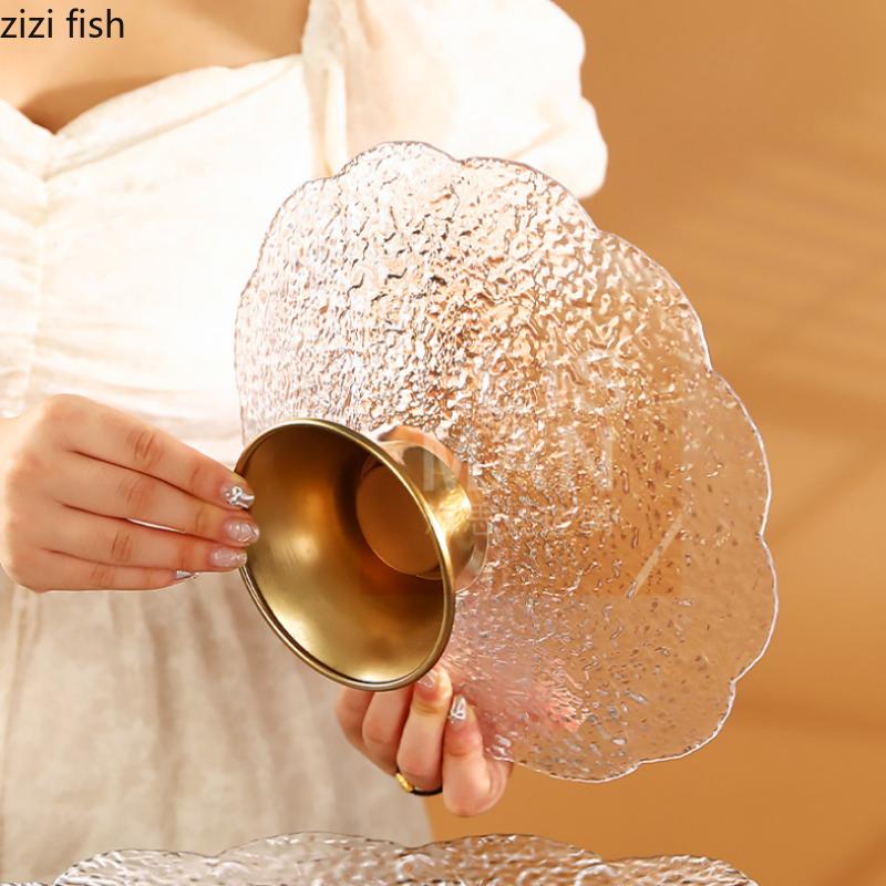 High Foot Glass Plates Fruit Plates Salad Bowl Candy Plate Snack Trays Cake Stands Dim Sum Dish Refreshment Plate Dessert Bowl