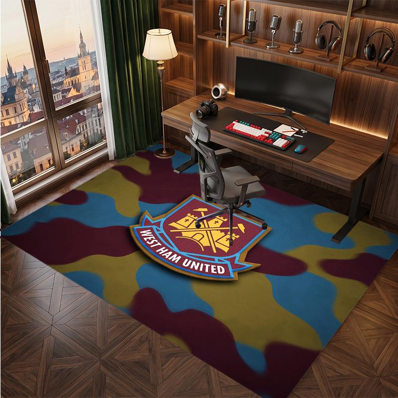 West Ham United Football Print Crystal Velvet Rug, Comfortable Water Absorbent Non Slip Indoor Floor Carpet