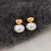 Gold Flat Round Pearl Stud Earrings - Light Luxury High-End Fashion Design for Women