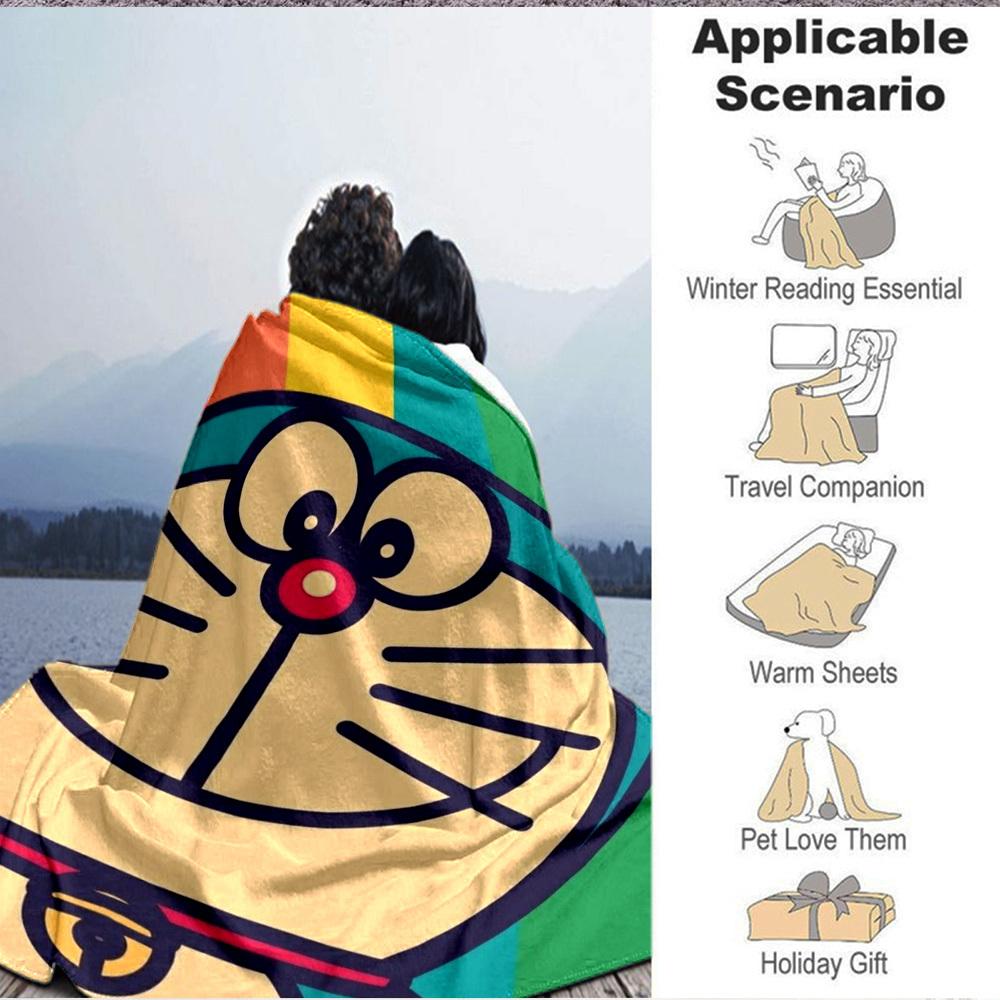 1PC Doraemon Blanket Lightweight Flannel Throw Blanket for Sofa, Bed, Travel, Camping, Livingroom, Office, Couch