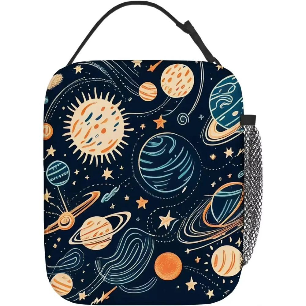 

Мультяшная космическая ракета, планеты, звезды, термосумка для обеда для мальчиков, ланч-бокс для офиса, дорожная сумка для еды для женщин и мужчин 26x21x11CM зелёный
