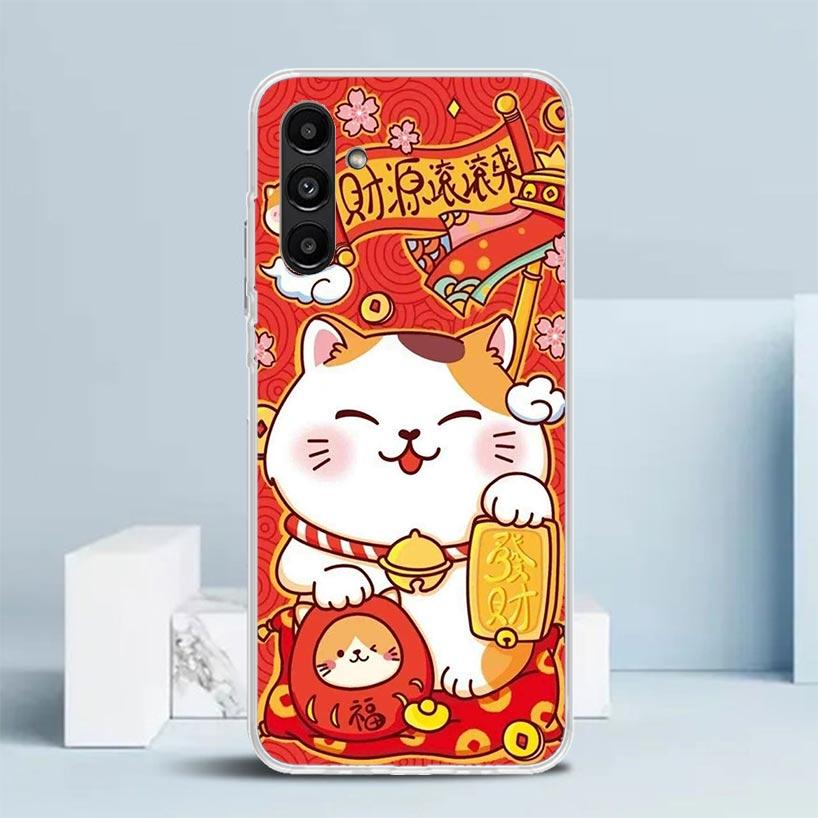 Lucky Cat Maneki Neko Japanese Cover for Samsung Galaxy A17 A37 A57 A16 A26 A36 A56 A15 A14 A55 Phone Case A13 A53 A25 A35 A24 A