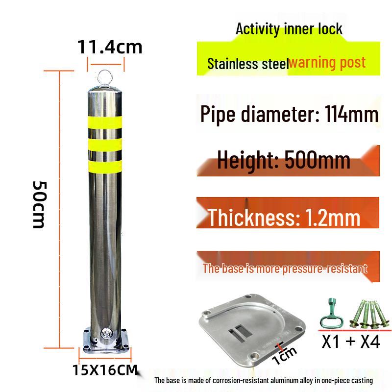 Stainless Steel Reflective Bollard: Thickened Anti-Collision Road Post, 304 Steel Parking Space Isolation Post.