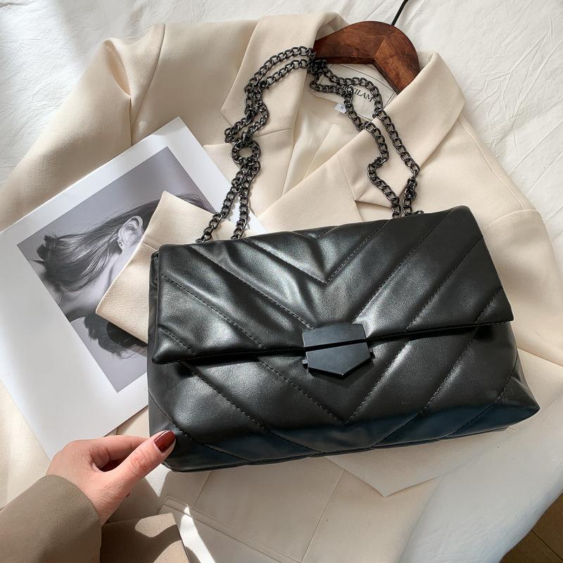 Soft PU Leather Crossbody Bags for Women Embroidery Thread Flap Bag Luxury Brand Trending Chain Shoulder Handbags Purse