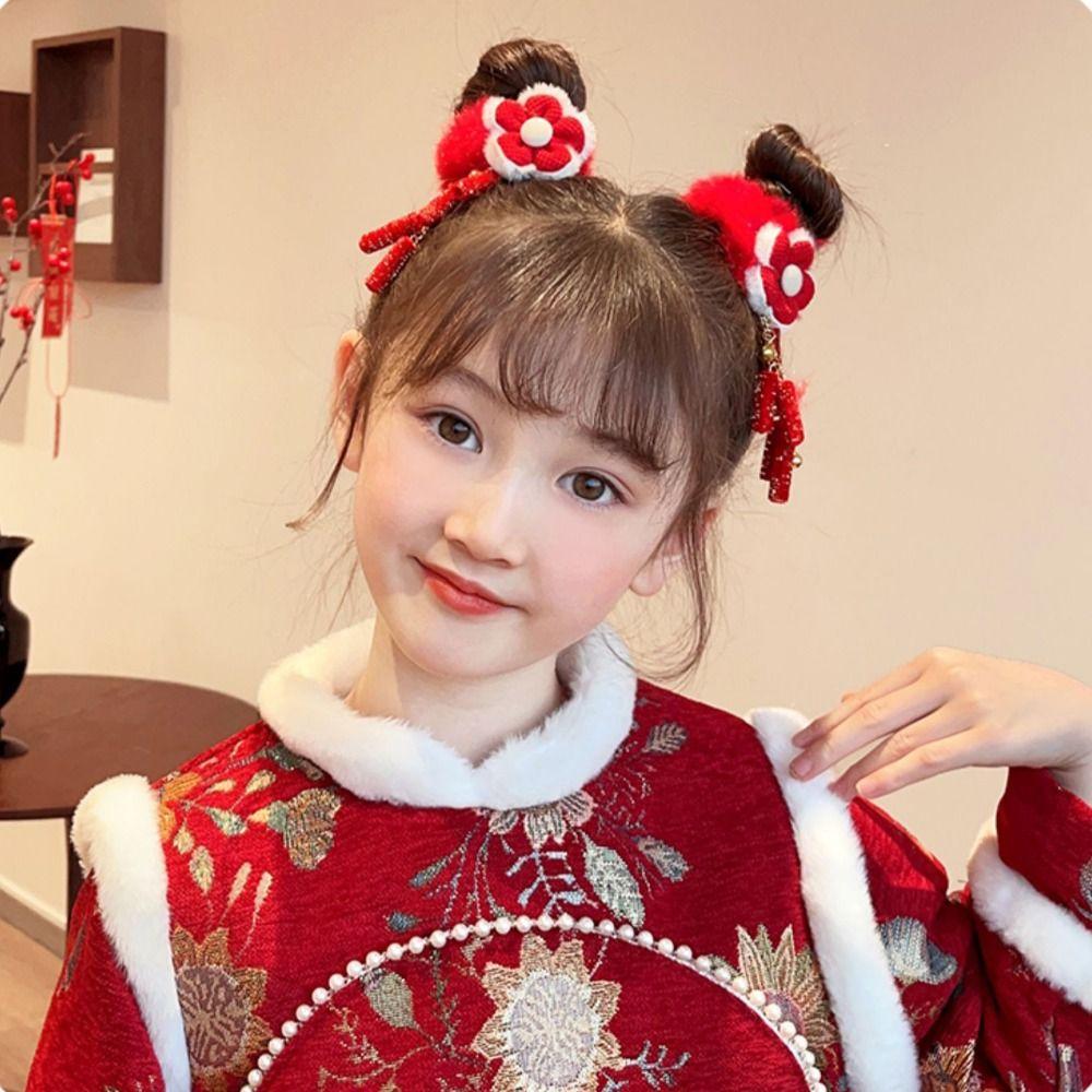 Tang Suit New Year Hair Rope Hanfu Headwear Red Bow Hair Ring Children's New Year Headwear  Winter
