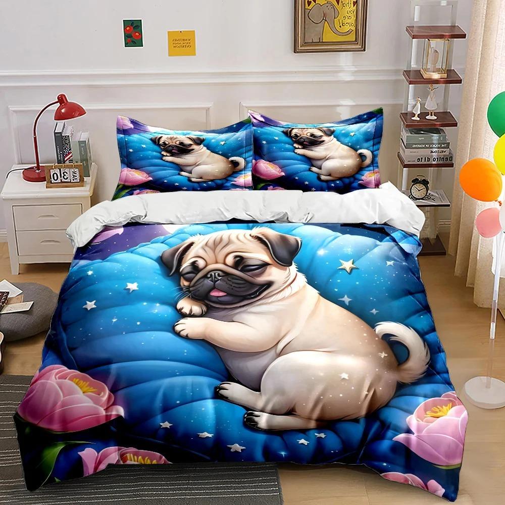 Cute Pug 2/3 Piecebedroom setChildren'sGift Teenagers Adulte Microfibre Double Bed Single Bed DuvetCover with ZipRoom Decor