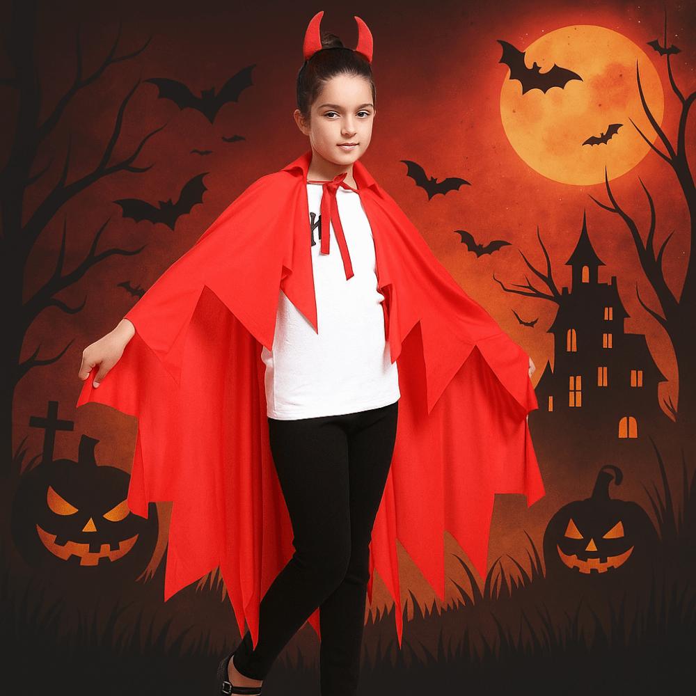Cosplay Costume Demon Cloak Headband Set Smock Style Party Masquerade Cloth Children