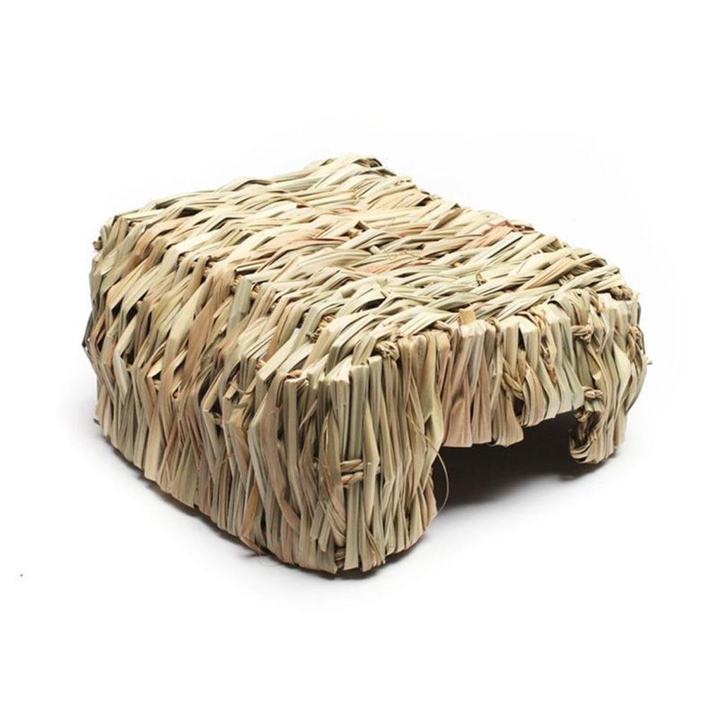 Woven Straw Nest Rabbit Guinea Pigs House Rectangular Shape Pet Cage Accessories Cottage Chew Toys Playing Nesting Bed
