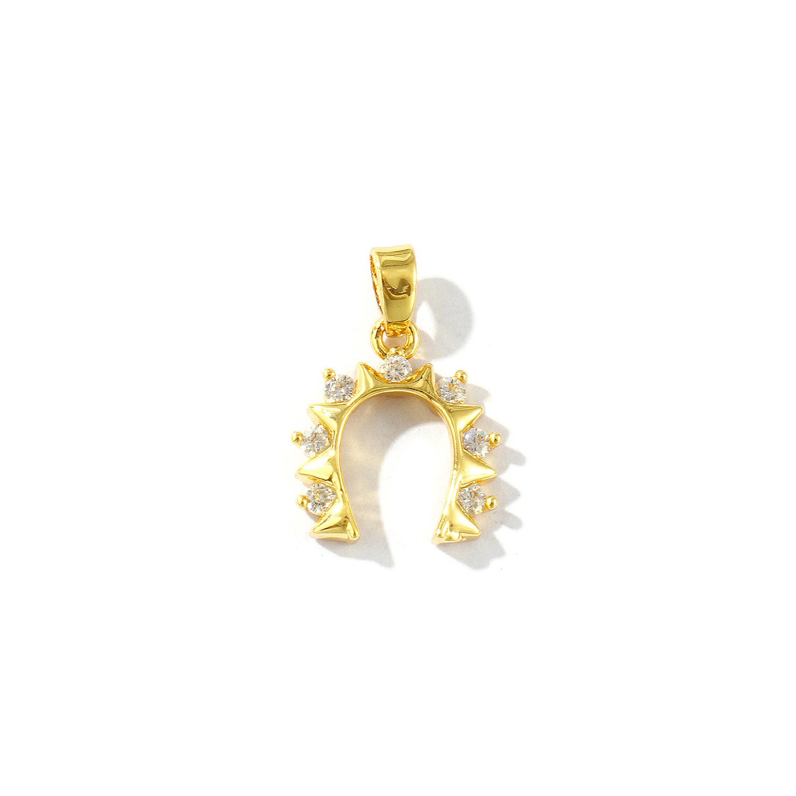 

2 Pcs West Cowboy Charm Brass Pendant Gold Plated Luck Horseshoe Micro Pave Clear Rhinestone For DIY Necklace Making 19mm x 13mm