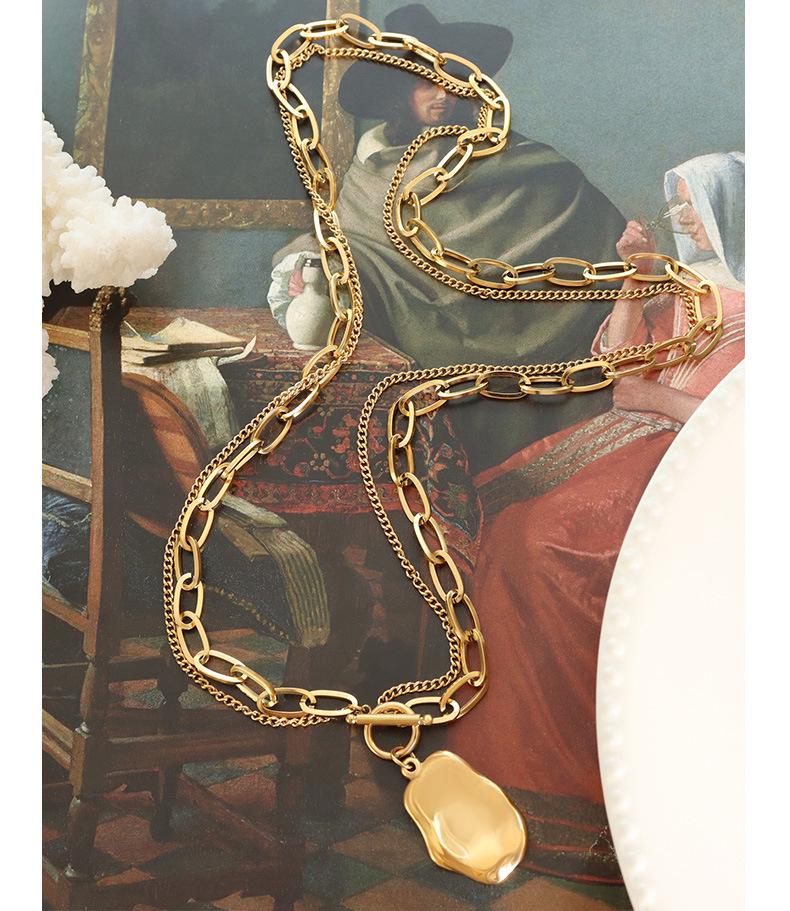 Gold Plated Titanium Steel Double Layer Irregular Pendant Necklace - European & American Hip Hop Style Clavicle Chain