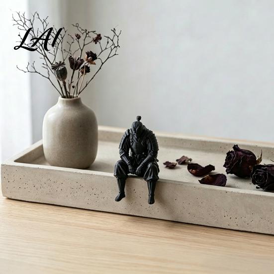 Unique Resin Sculptures for Table 3D Printed Contemplative Warrior Figurine Seated Edge Sitting Statue Gifts Men Desk Accessories Desktop