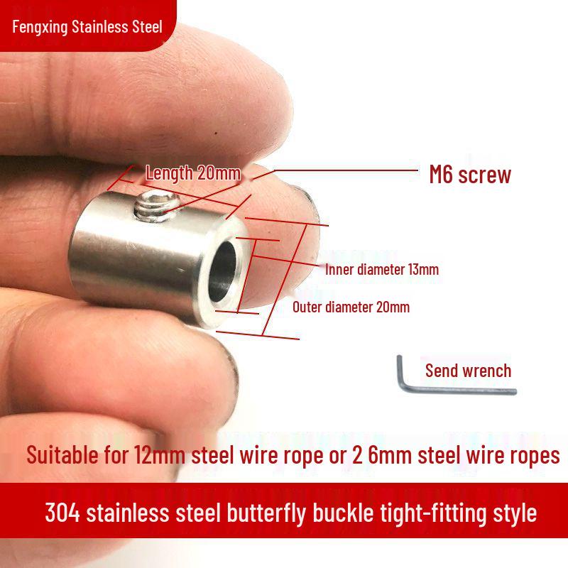 304 Stainless Steel Wire Rope Butterfly Buckle Clip, Single/Double Strand Locking Clip, Hand-Tightening Round Hole Card Head.