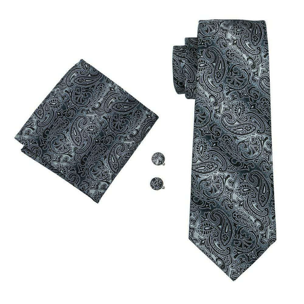 

Мужской галстук Hi-Tie с узором пейсли, жаккардовый тканый шелковый галстук, набор запонок для носового платка для свадьбы, деловой вечеринки N-0209
