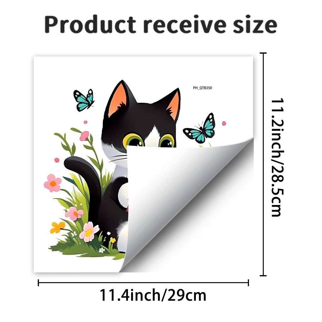 Reading Kitten with Butterflies and Flowers Toilet Wall Sticker Self-Adhesive Removable for Bedroom Living Room Bathroom Decor