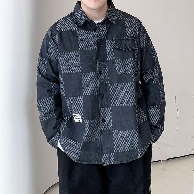 

Checkerboard pattern plus size men s soft high quality fabric windproof jacket fashionable versatile casual sports lightweight jacket denim jacket 6XL recommends 275-150kg чорний