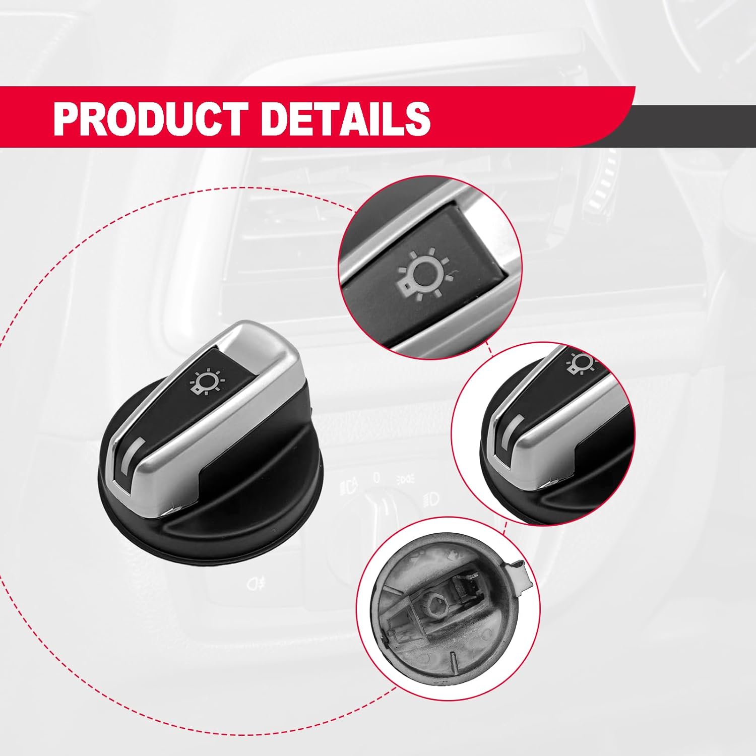Car Headlight Head Lamp Switch Knob Button Cover Replacement Compatible with BMW 1 3 X1 Series E90 E91 E81 E82 E87 E88, Replaces OE# 9169405
