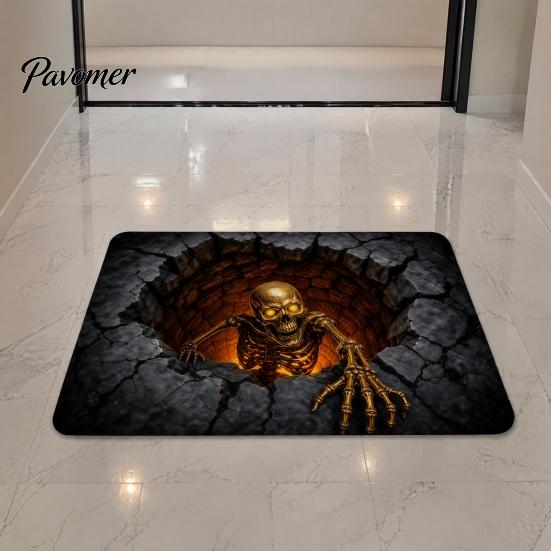 Seasonal Party Accent Piece 3D Halloween Rug, Optical Illusion Floor Mat, Diatomaceous Earth Bath Entryway Rug Spooky Depth Area for Living