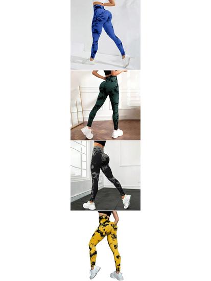 Pantaloni de Yoga pentru Femei cu Talie Înaltă Peach Tie-Dye - Leggings Fitness fără Cusături cu Uscare Rapidă pentru Fesieri