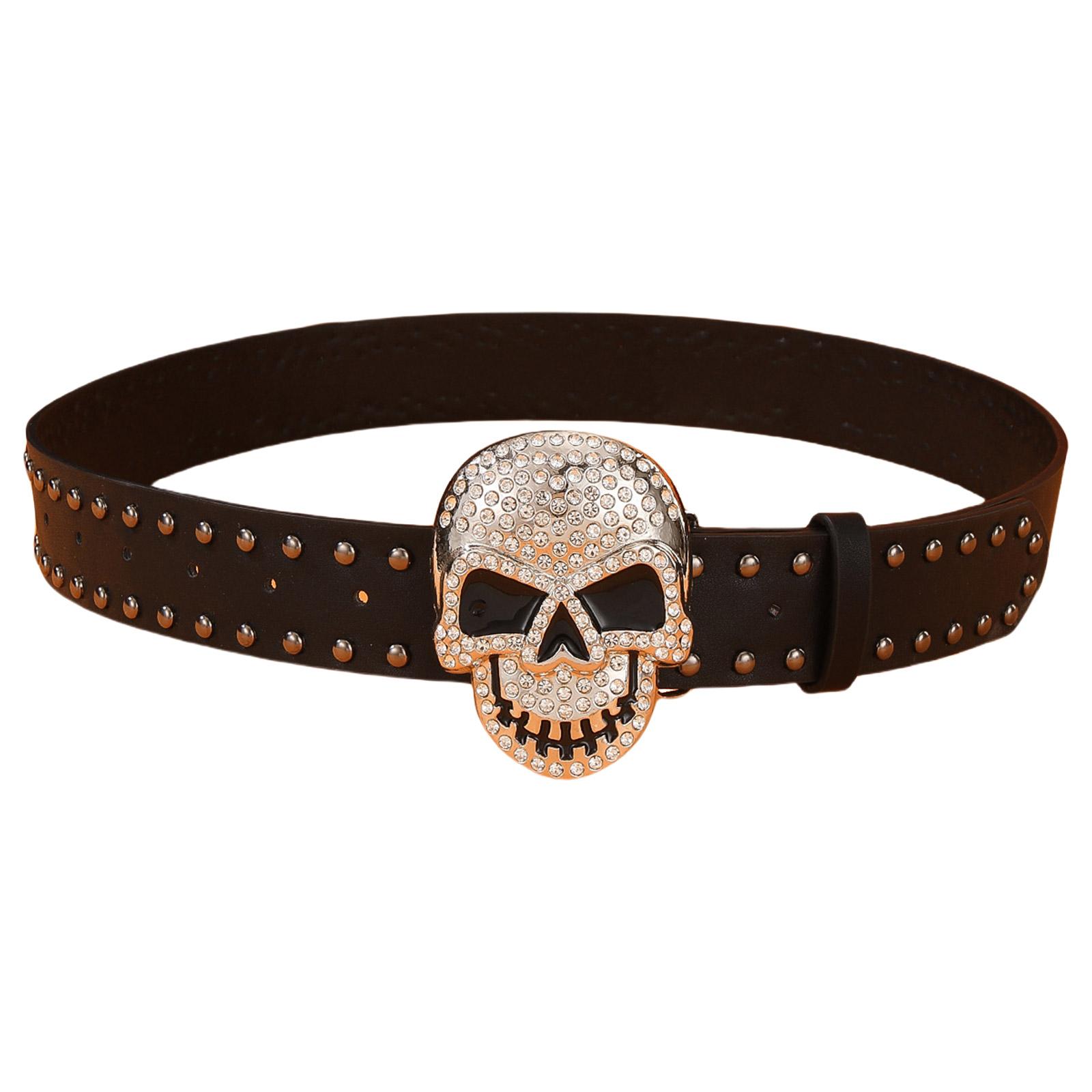 

Fashion Rivet Studded Belt for Pants Jeans Rhinestone Studded Skull Buckle Belt Women Men Wasitband Formal Casual Belts чорний