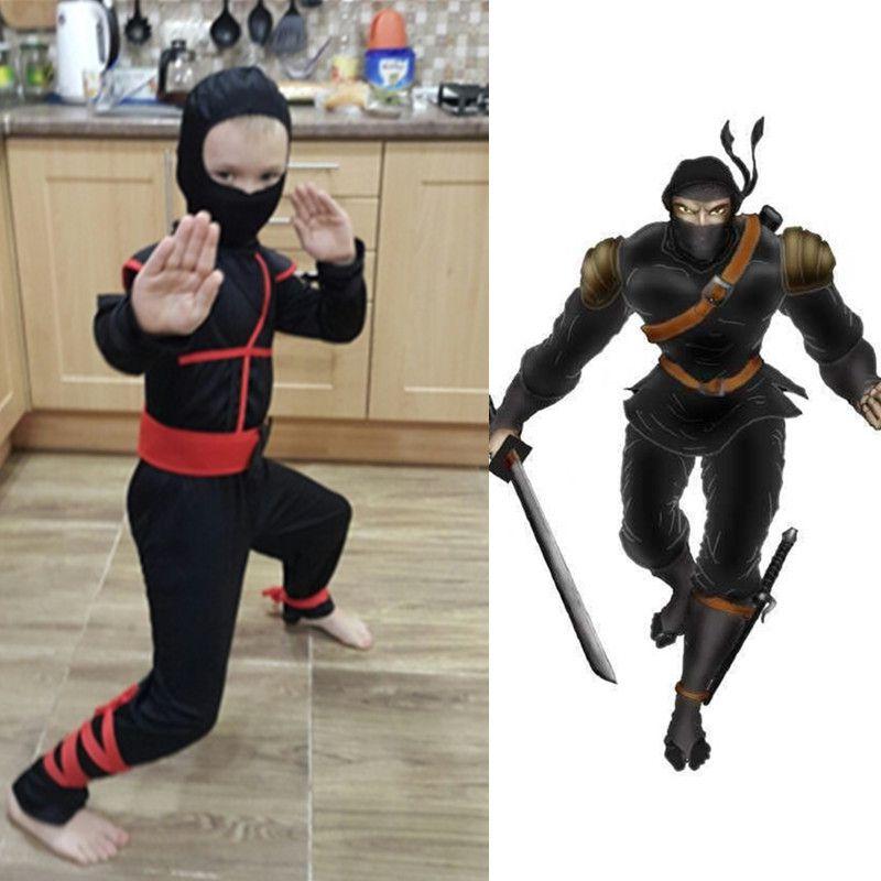 Stunning Boys Kids Ninja Assassin Samurai Warrior Fancy Dress Costume For Halloween