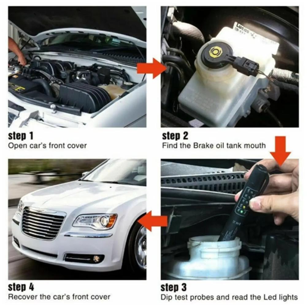 Brake Fluid Liquid Tester Pen Battery Operated Auto Brake Diagnostic Testing Tool Portable with 5 LED Indicators Car Accessories