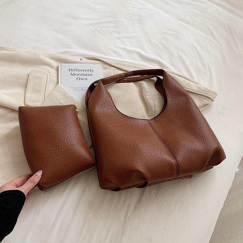 Soft Leather Large Capacity Tote Bag For Women High Quality Solid Color Versatile Underarm Bag Casual Simple Shopping Bags