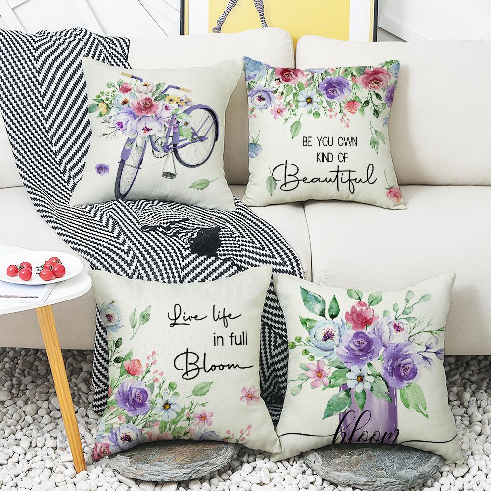 New Lavender Pillow Purple Spring and Summer Print Car Pillow Bedside Cushion Linen Pillow