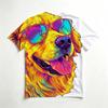 Men's Crew Neck 3D Print T-Shirt, Colorful Golden Retriever With Sunglasses Graphic Casual Short Sleeve Tee