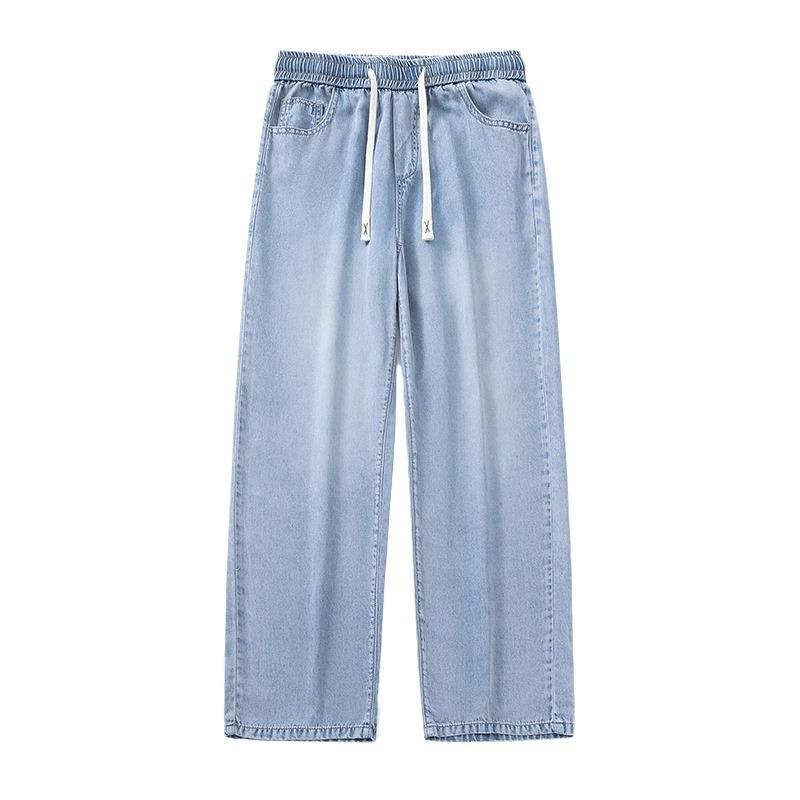 Lyocell Tencel Jeans Thin Summer Trend Loose Straight Elastic Waist Boys Trousers