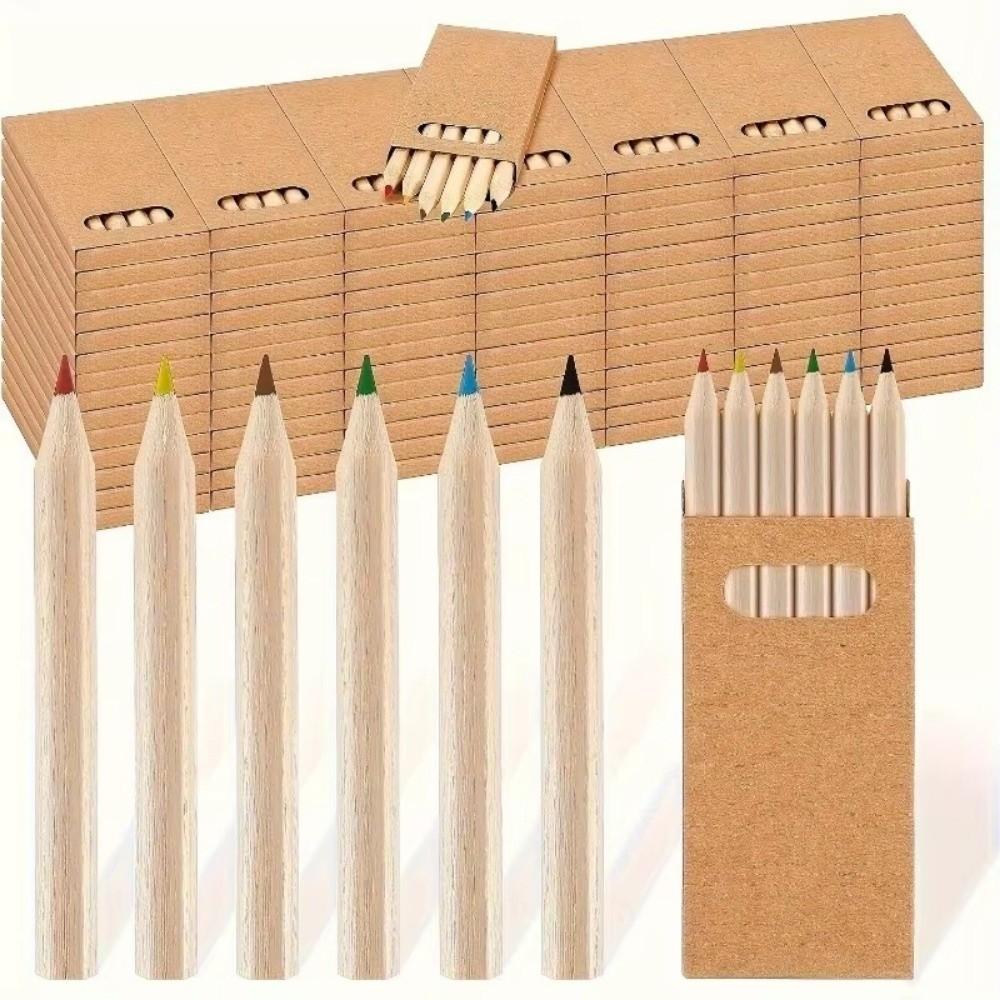 5 Boxes/30pcs Kraft Paper Box Children's Short Pen Mini Drawing Pencil Student Stationery
