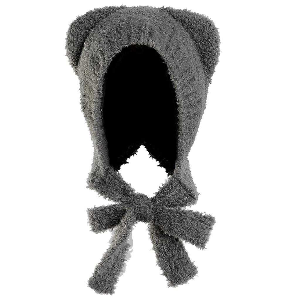Cartoon Bear Ear Hat for Adult Women InsStyle Soft Ear Flap Beanie Cap Outdoor Sports Hooded Hat Breathable Bonnet Hat