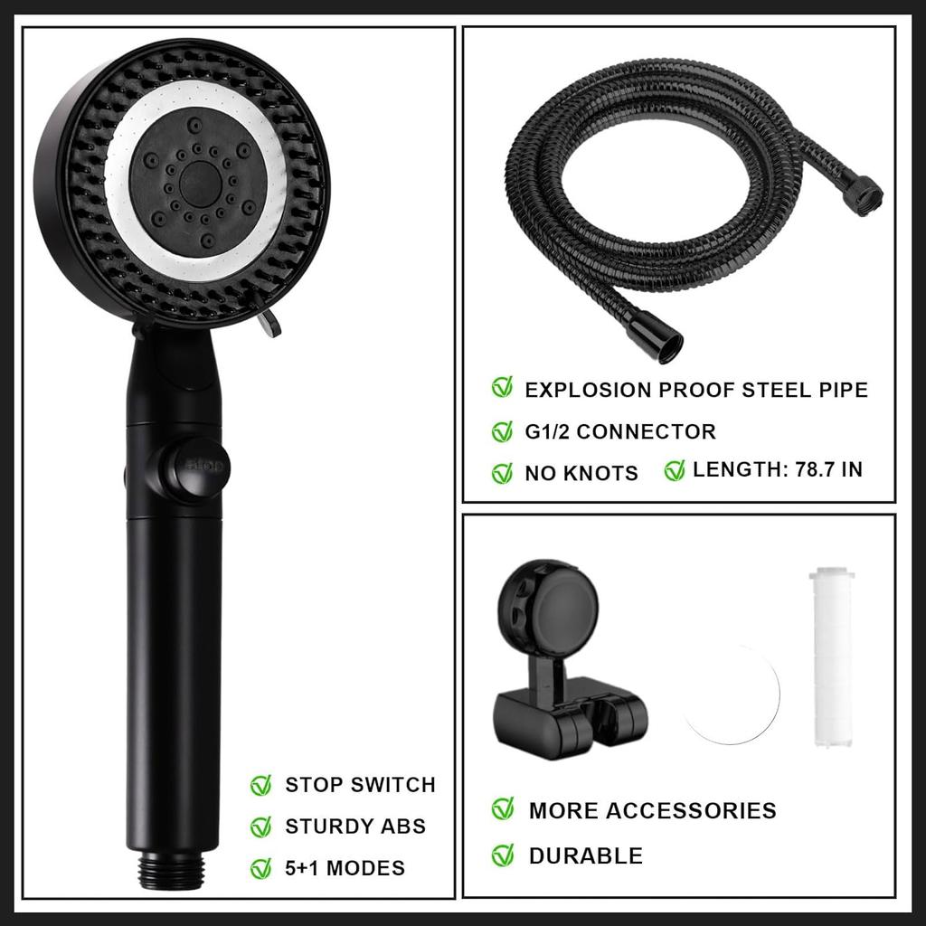 RV Shower Head with Hose, High Pressure 5 Mode Shower head Replacement, Shower Head for RV/Campers, Travel Trailer, Motorhome for Water Saving,Pause