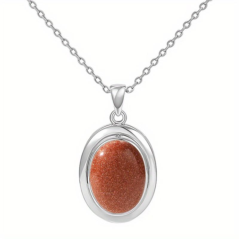 Natural Crytral for Womens Pendant Necklace Natural Stone Necklace Stone Elliptic Silver Plated Necklace Classic Jewelry Gift
