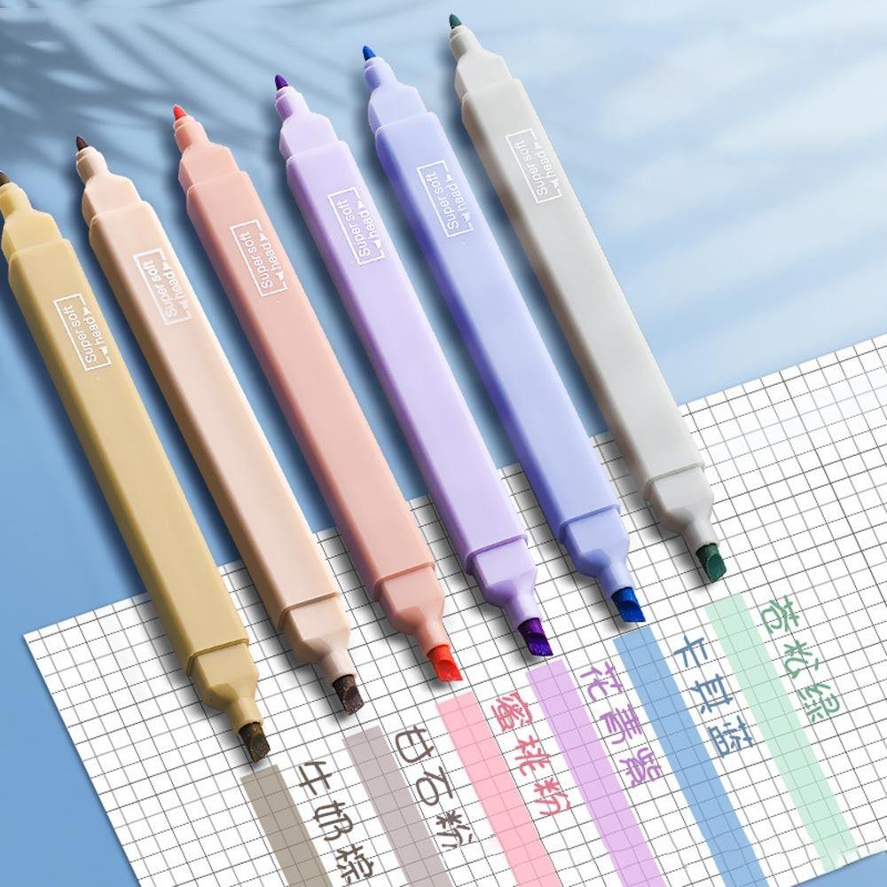 6Pcs/Set Soft Tip Pastel Highlighters Double Headed Hand Account Pens  School Office Supplies