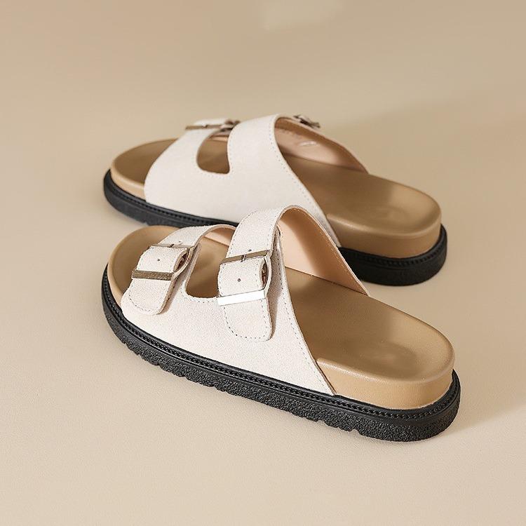 Thick-soled cool slippers women's shoes summer wear 2025 new popular Boken foreign trade stepping on shit feeling beach one-word drag
