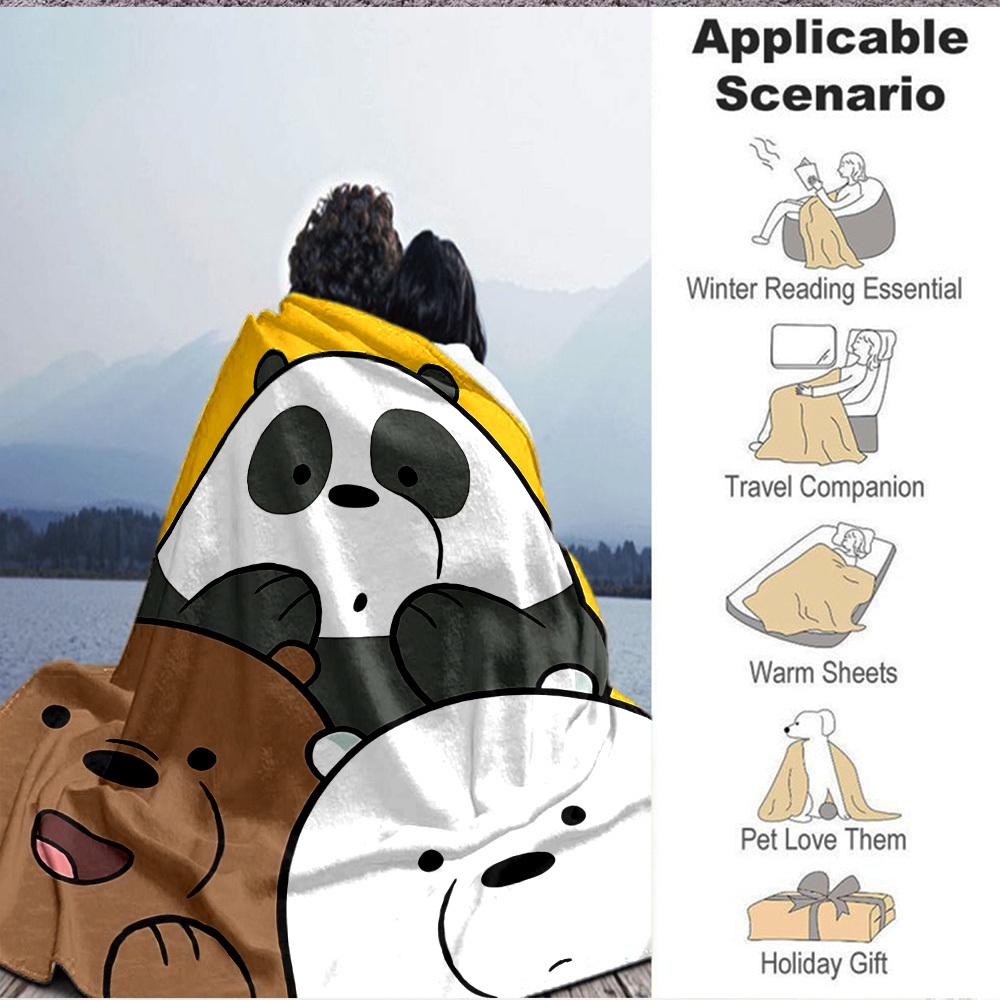 1pc We Bare Bears Flannel Throw Blanket Lightweight Soft Warm All Season Blanket for Sofa, Bed, Travel,L1028101
