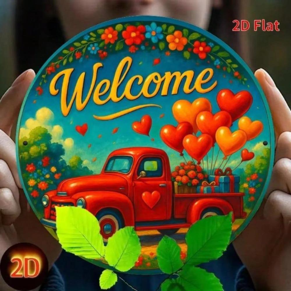Vintage Wall Decor Red Truck with Heart Balloons Metal Sign Iron Art