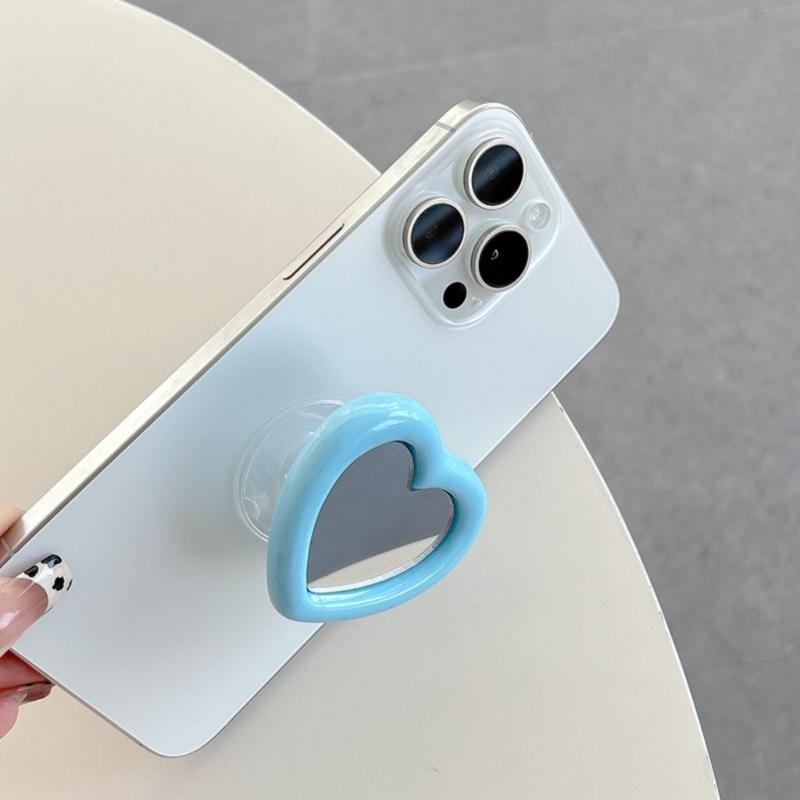 Regulowany Uchwyt na Telefon z Motywem Miłości z Wbudowanym Lusterkiem, Mały w Kształcie Serca, Rozkładana Podstawka do Łatwych Poprawek Makijażu