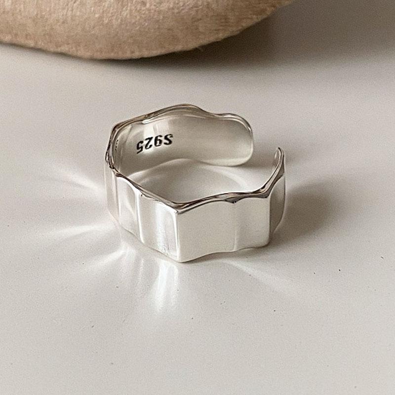 925 Sterling Silver Fold Smooth Surface Adjustable Rings For Women Wedding Engagement Luxury Jewelry Accessories Wholesale